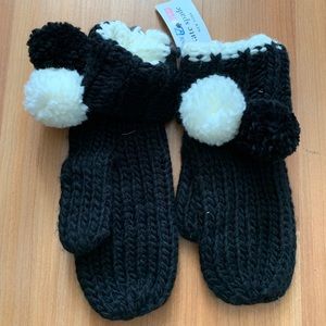 KATE SPADE black/white gloves with Pom poms detail